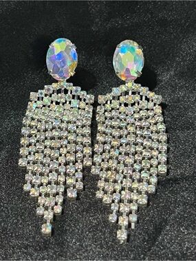 AB Rhinestone Pageant Earrings Crystal Chandelier Statement 4.5”